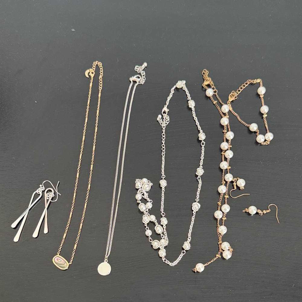 Bundle of Elegant Gold and Silver Pearl Necklace Set